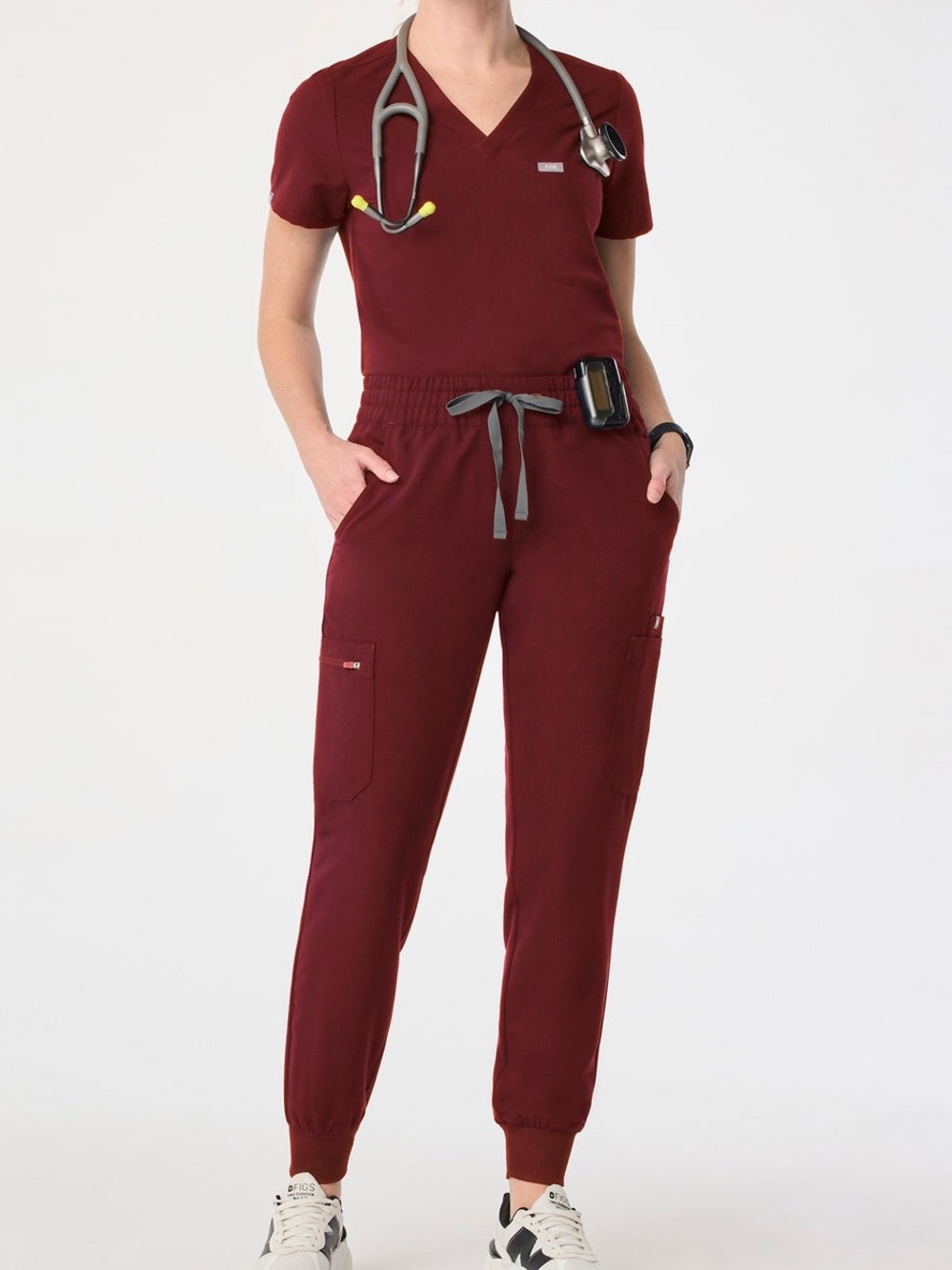 FIGS 2 Piece Scrubs Set Uman Jogger Pants + Top Scrub Technical Burgundy XS